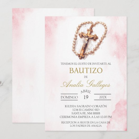 Crucifix Spaanse doop uitnodiging (Voorkant / Achterkant)