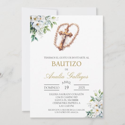 Crucifix Spaanse doop uitnodiging (Voorkant)