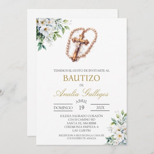 Crucifix Spaanse doop uitnodiging (Voorkant / Achterkant)