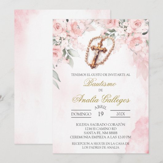 Crucifix Spaanse doop uitnodiging (Voorkant / Achterkant)