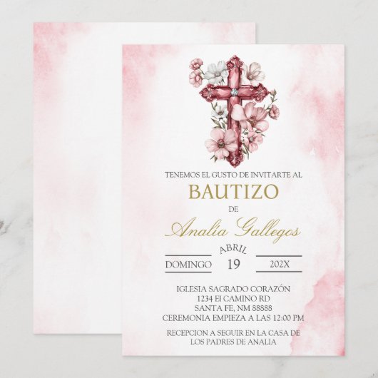 Crucifix Spaanse doop uitnodiging (Voorkant / Achterkant)