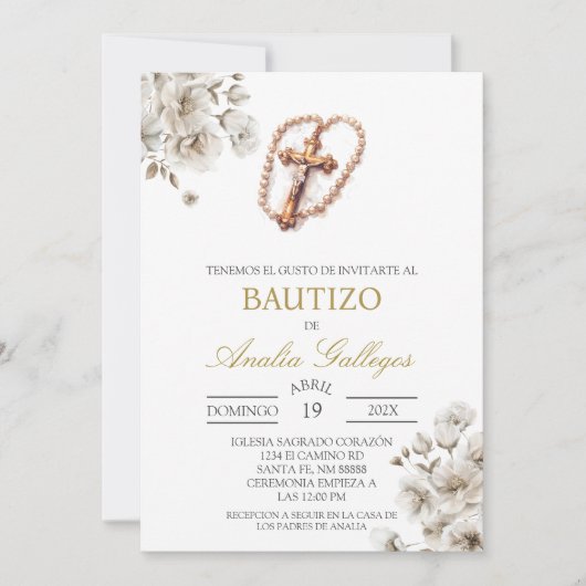 Crucifix Spaanse doop uitnodiging (Voorkant)