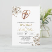 Crucifix Spaanse doop uitnodiging (Staand voorkant)