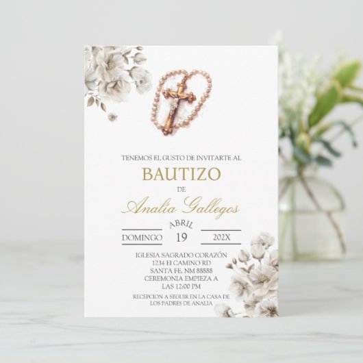 Crucifix Spaanse doop uitnodiging (Staand voorkant)