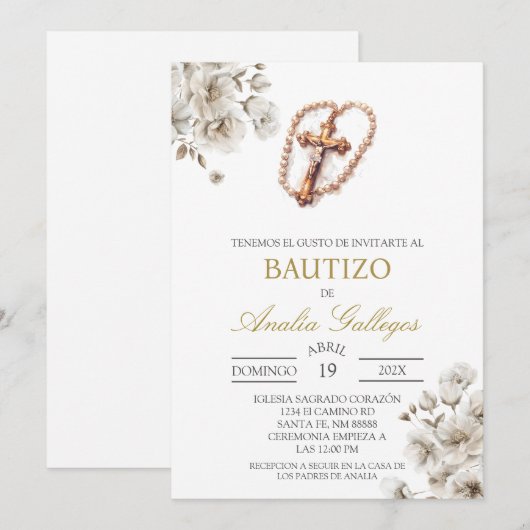 Crucifix Spaanse doop uitnodiging (Voorkant / Achterkant)