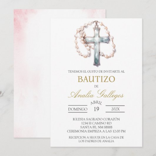 Crucifix Spaanse doop uitnodiging (Voorkant / Achterkant)