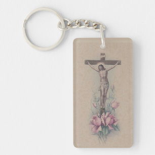 Crucifix St. Therese Quote Pink Roses Sleutelhanger