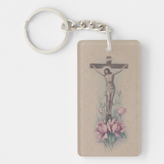 Crucifix St. Therese Quote Pink Roses Sleutelhanger (Voorkant)