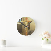 Crucifix (temperatuur op hout) ronde klok (Huis)