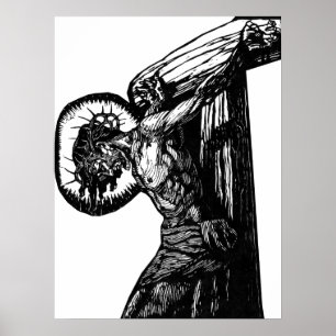 Crucifixatie van Christus-zwart-wit-isolatie Poster