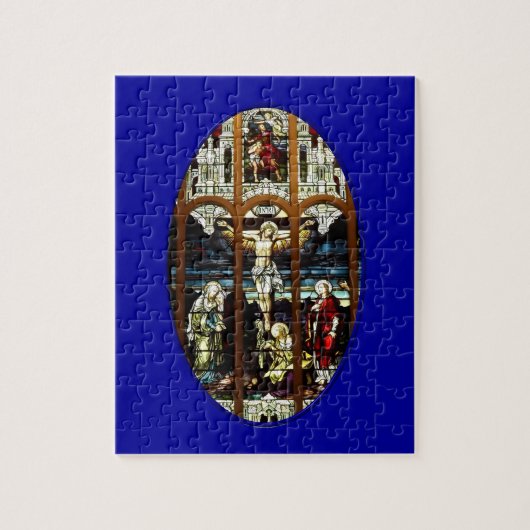 Crucifixatie van Jezus gekleurd glas Legpuzzel (Verticaal)