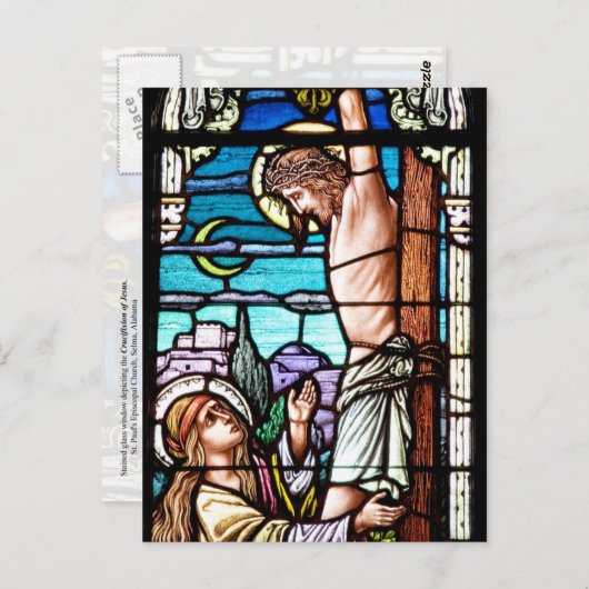 Crucifixatie van Jezus - Glas in lood raam Briefkaart (Voorkant / Achterkant)