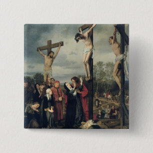 Crucifixion, 1873 vierkante button 5,1 cm