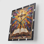 Crucifixion's Radiance: Word Revealed Vierkante Klok (Hoek)