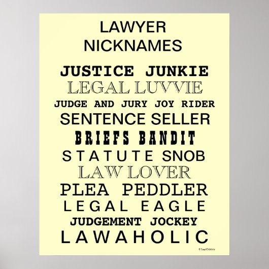 Cruel Lawyer Names Funny Lawyer Nicknames Poster (Voorkant)