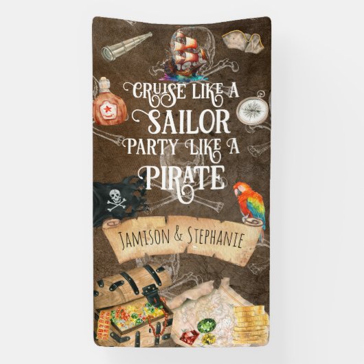 Cruise als een matrozenfeest als een piratencruise spandoek (Verticaal)