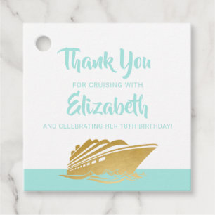 Cruise Birthday - Blauwgroen op maat en goud Bedankjes Labels