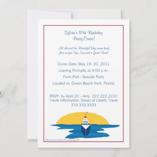Cruise Birthday Invite - Sunset Design Kaart (Achterkant)