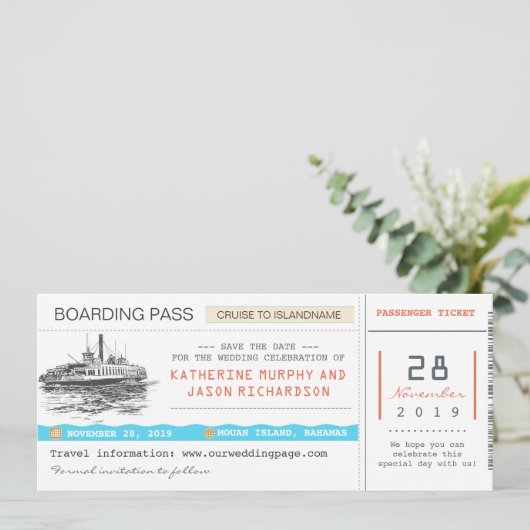 Cruise Boarding Pass Bewaar de datumtickets Save The Date (Staand voorkant)