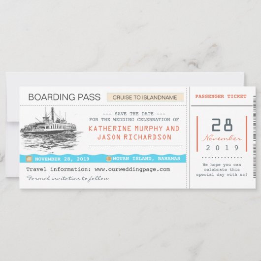 Cruise Boarding Pass Bewaar de datumtickets Save The Date (Voorkant)
