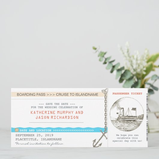Cruise Boarding Pass Bewaar het datumontwerp Save The Date (Staand voorkant)