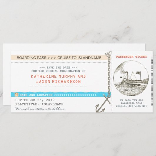 Cruise Boarding Pass Bewaar het datumontwerp Save The Date (Voorkant / Achterkant)