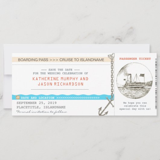 Cruise Boarding Pass Bewaar het datumontwerp Save The Date (Voorkant)