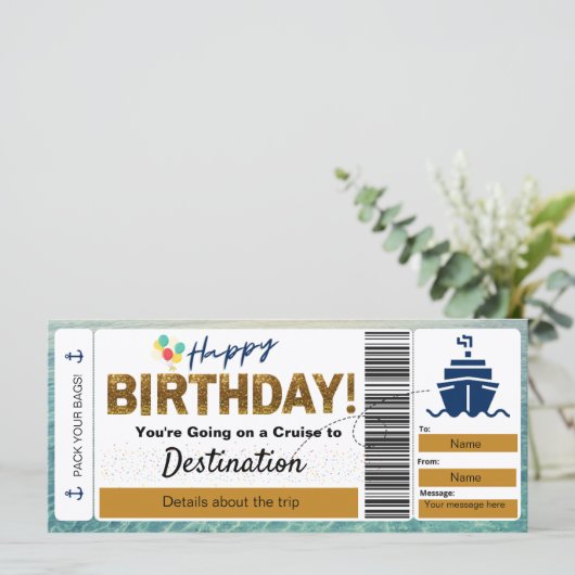 Cruise Boarding Pass Happy Birthday Ticket (Staand voorkant)