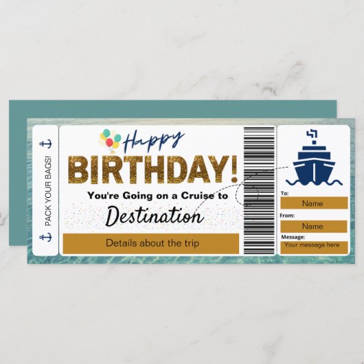 Cruise Boarding Pass Happy Birthday Ticket (Voorkant / Achterkant)
