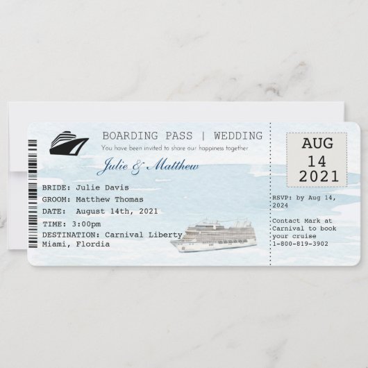 Cruise Boarding Pass Ticket bruiloft uitnodiging (Voorkant)