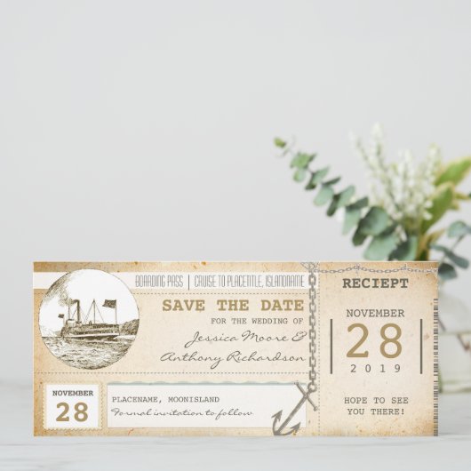 Cruise boarding pass tickets voor Save the Date (Staand voorkant)