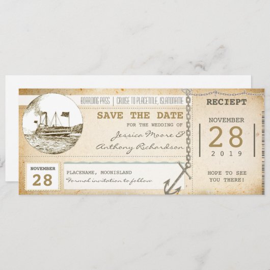 Cruise boarding pass tickets voor Save the Date (Voorkant / Achterkant)