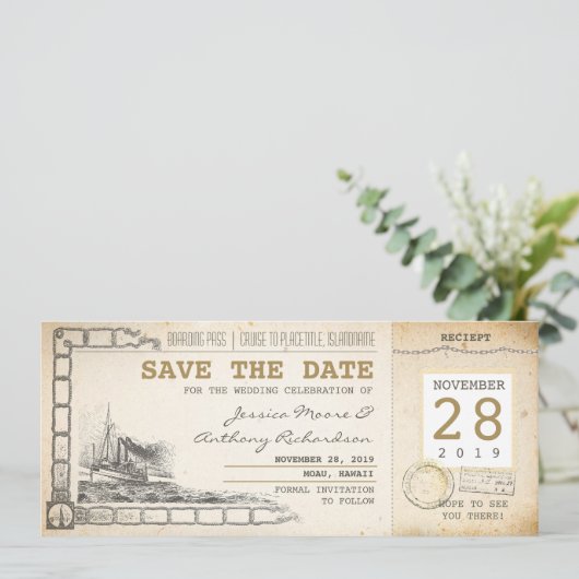 Cruise boarding pass tickets voor Save the Date (Staand voorkant)