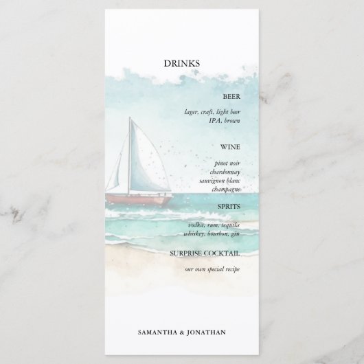 Cruise bruiloft eten en drinken 2 in 1 menu (Achterkant)