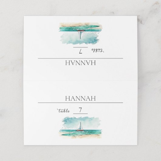 Cruise bruiloft, moderne minimalistische aquarel plaatskaartje (Buitenkant ongevouwen)