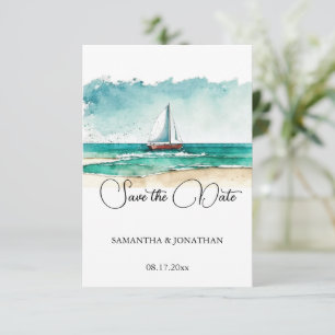 Cruise bruiloft, moderne minimalistische aquarel save the date
