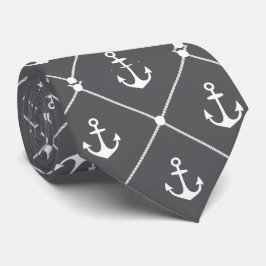 Cruise bruiloft nautische anker patroon grijs stropdas