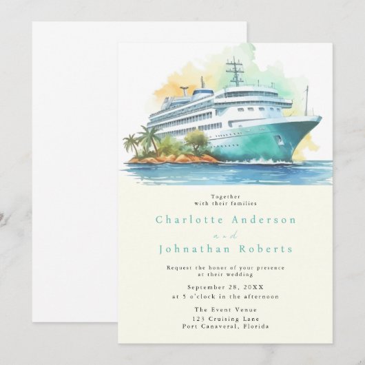 Cruise bruiloft Waterverf Kaart (Voorkant / Achterkant)
