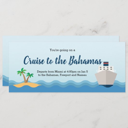 Cruise Gift Coupon Ticket Invitation Kaart (Voorkant / Achterkant)