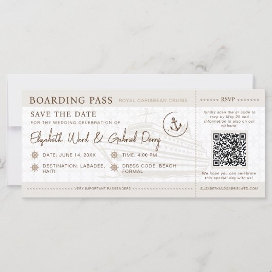 Cruise instapkaart reizen bruiloft uitnodiging (Voorkant)