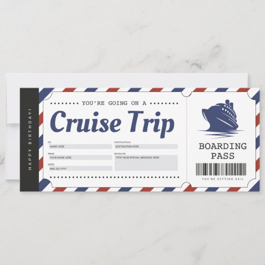 Cruise Instapkaart Vakantie Ticket Cadeaubon Kaart (Voorkant)