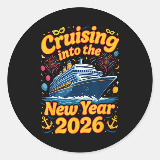 Cruise Into The New Year 2026 Crew Squad Family Ma Ronde Sticker (Voorkant)