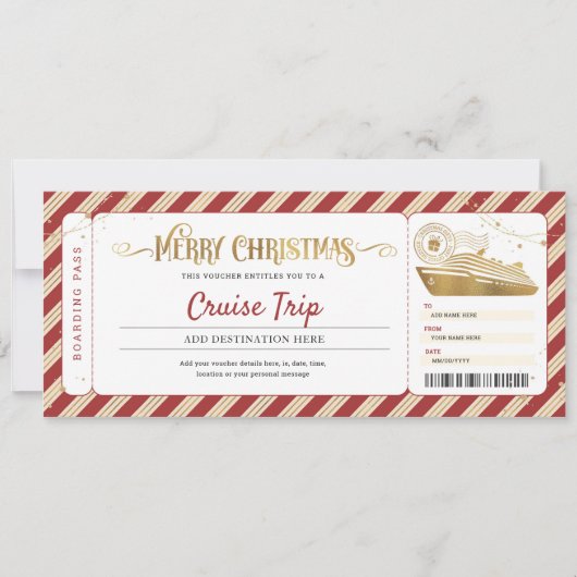 Cruise Kerstmis Boarding Pass Cadeaubon Kaart (Voorkant)