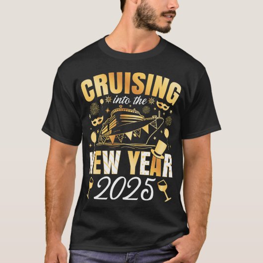 Cruise naar de Mannen van het nieuwe jaar 2025 T-shirt (Voorkant)