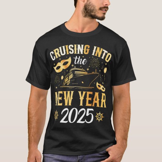 Cruise naar de Mannen van het nieuwe jaar 2025 T-shirt (Voorkant)