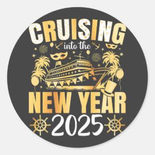 Cruise naar het nieuwe jaar 2025 ronde sticker