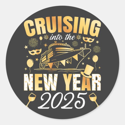 Cruise naar het nieuwe jaar 2025 ronde sticker (Voorkant)