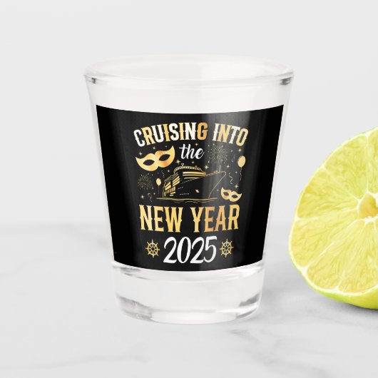 Cruise naar het nieuwe jaar 2025 shot glas (Voorkant)