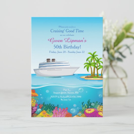 Cruise naar Paradise Uitnodiging (Staand voorkant)