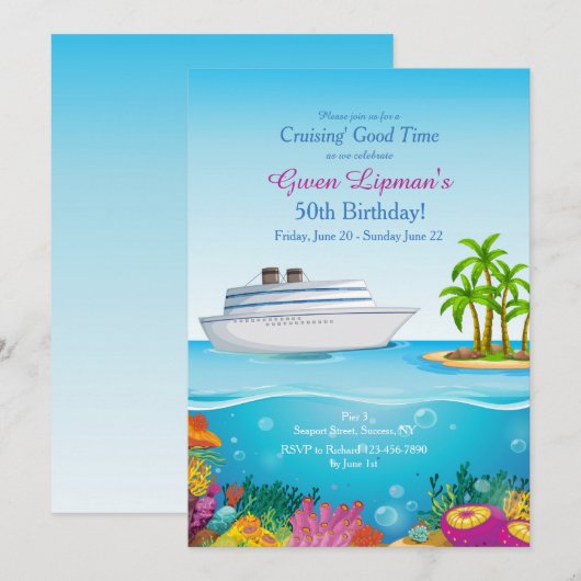 Cruise naar Paradise Uitnodiging (Voorkant / Achterkant)